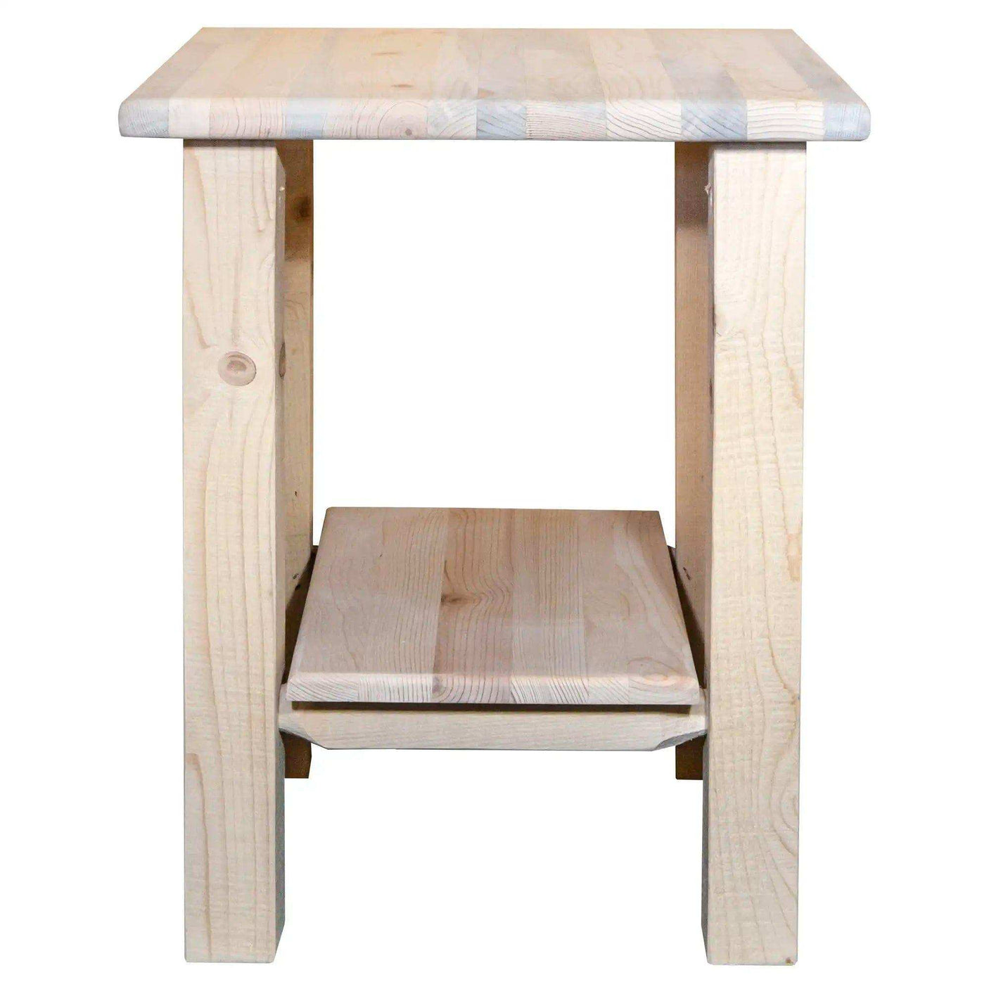 Homestead Collection nightstand with shelf, clear lacquer finish, light wood