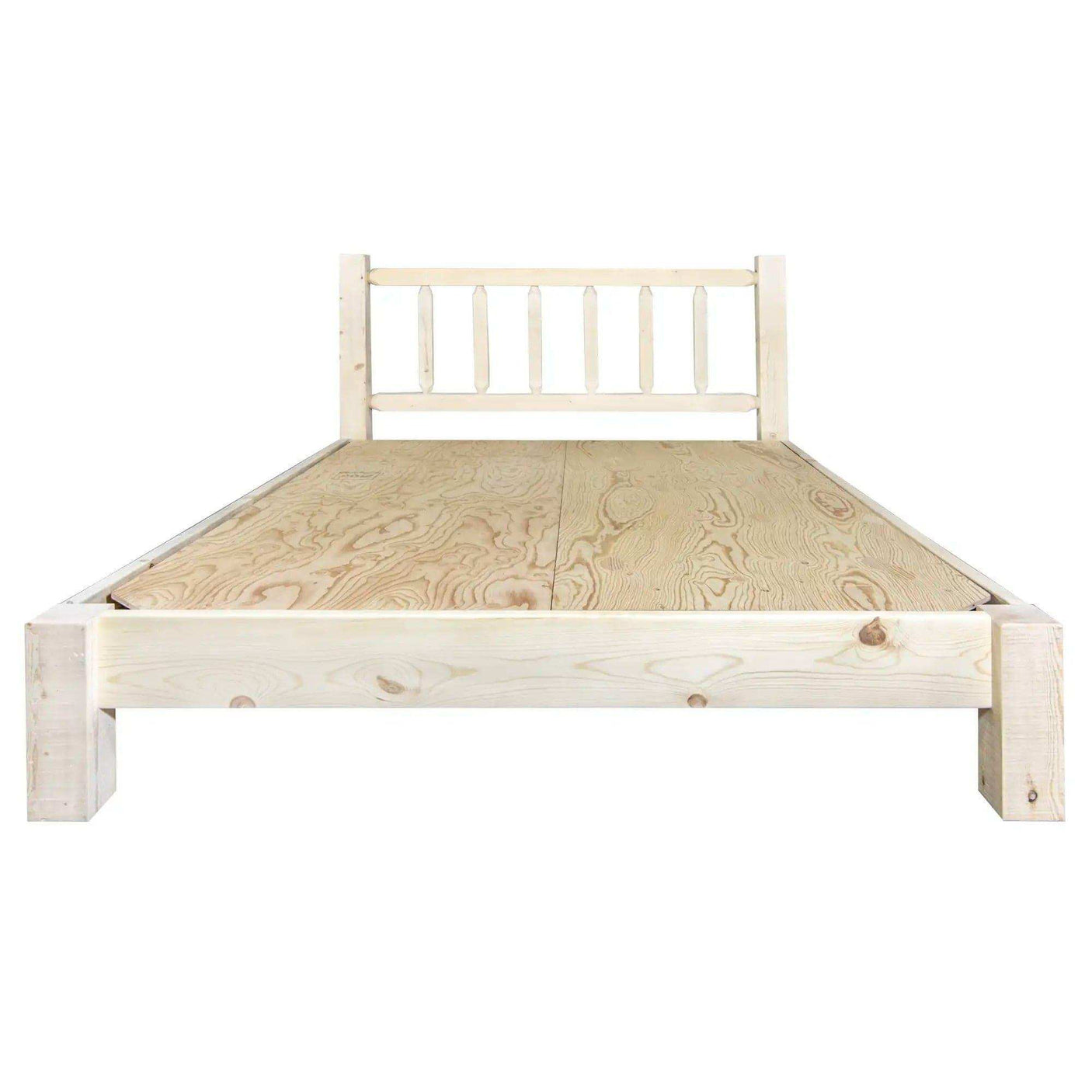 Homestead Collection twin platform bed in clear lacquer finish, rustic wood frame