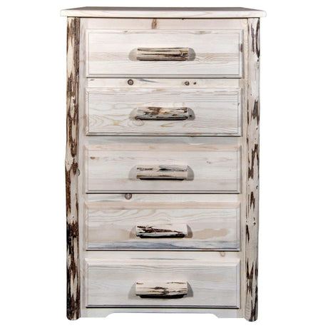 Montana Collection 5 Drawer Chest of Drawers, Clear Lacquer Finish MW5DV - Bedroom Depot USA