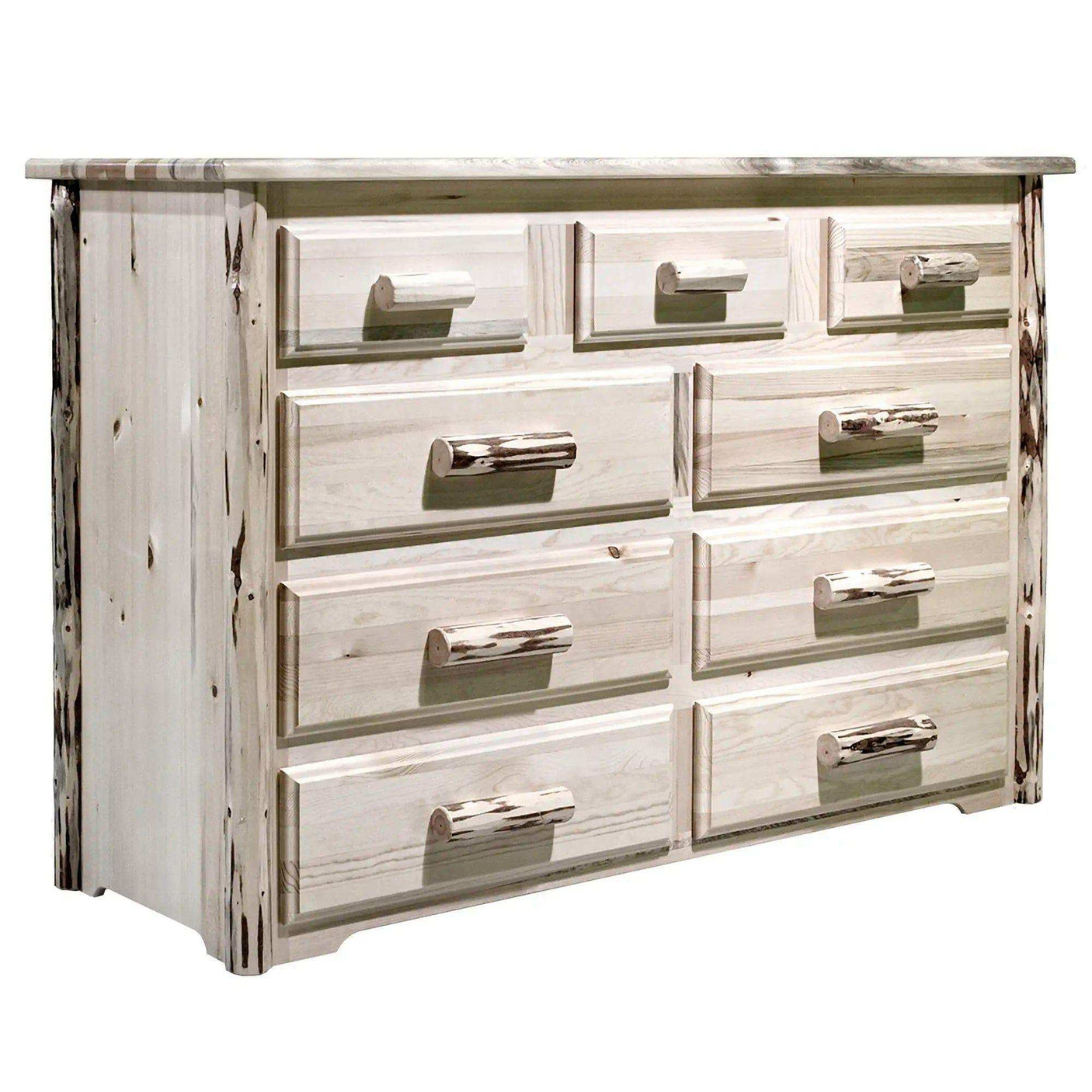 Montana Collection 9-drawer rustic log dresser with clear lacquer finish