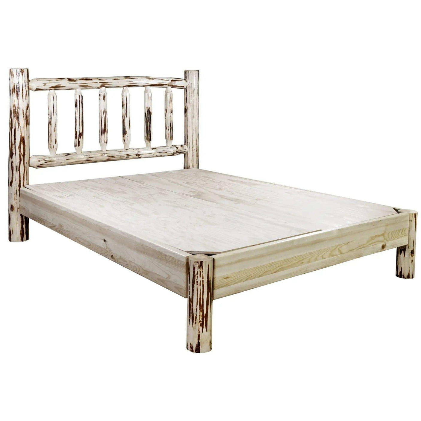 Montana Collection king platform bed with clear lacquer finish and rustic wood design