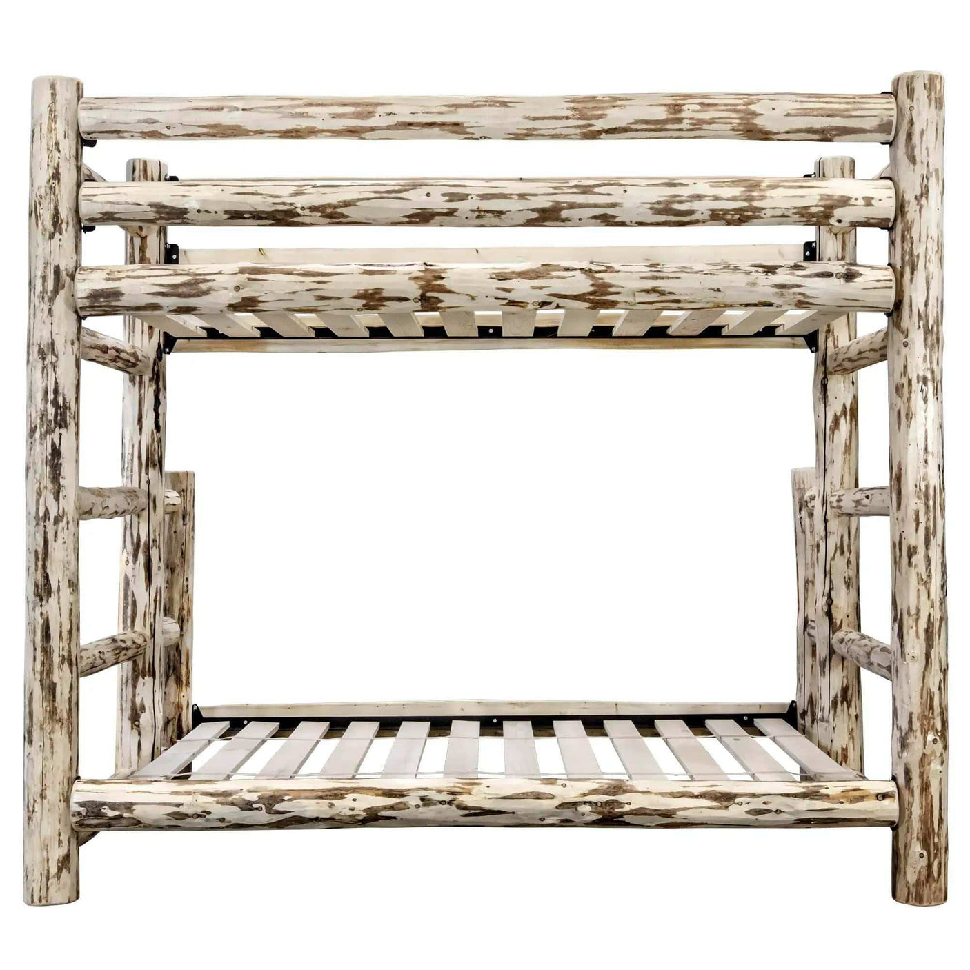 Rustic wood twin over full bunk bed with clear lacquer finish, Montana Collection.