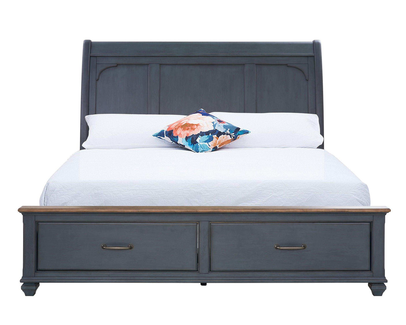 Sleigh Storage Bed, Americana Sleigh Bed, 2 Drawers, USB, Corduroy Blue
