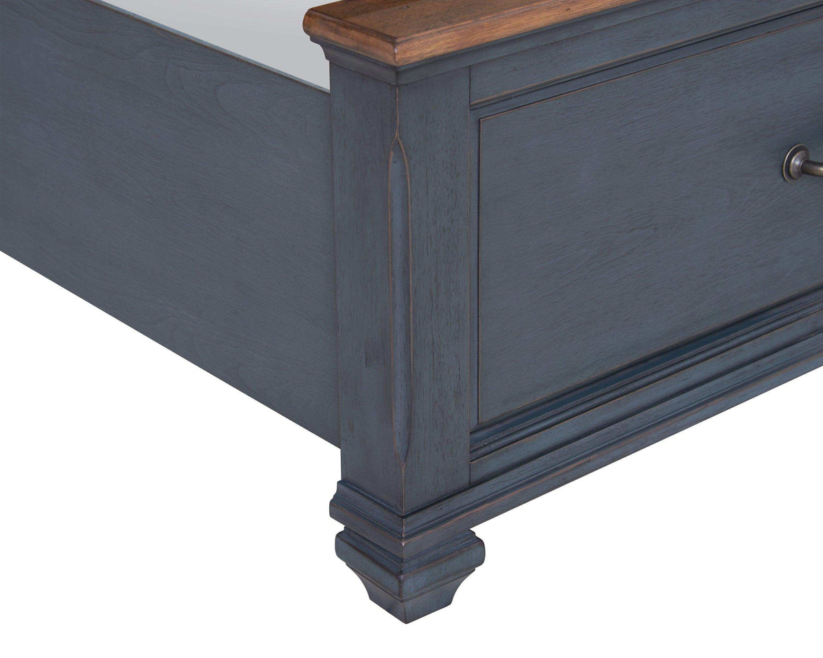 Sleigh Storage Bed, Americana Sleigh Bed, 2 Drawers, USB, Corduroy Blue
