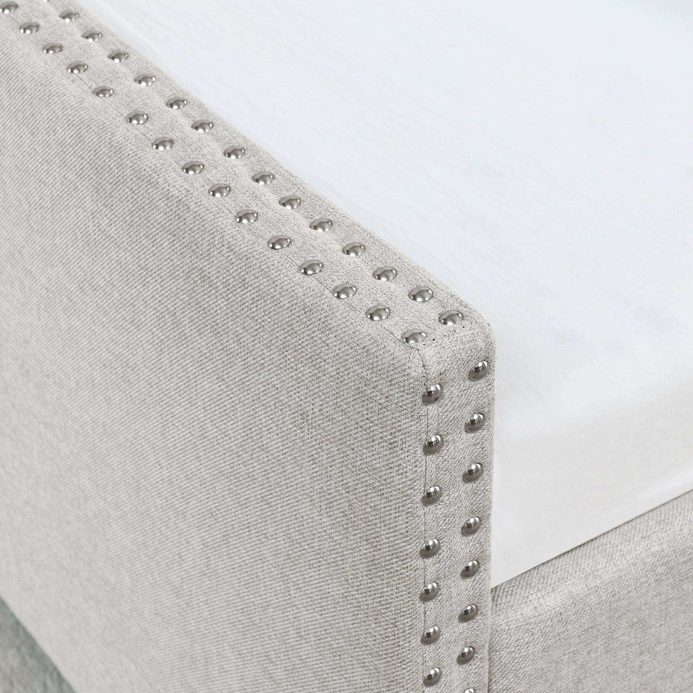Queen Daybed | Tufted Copper Nailhead & Underbed Drawers | Beige