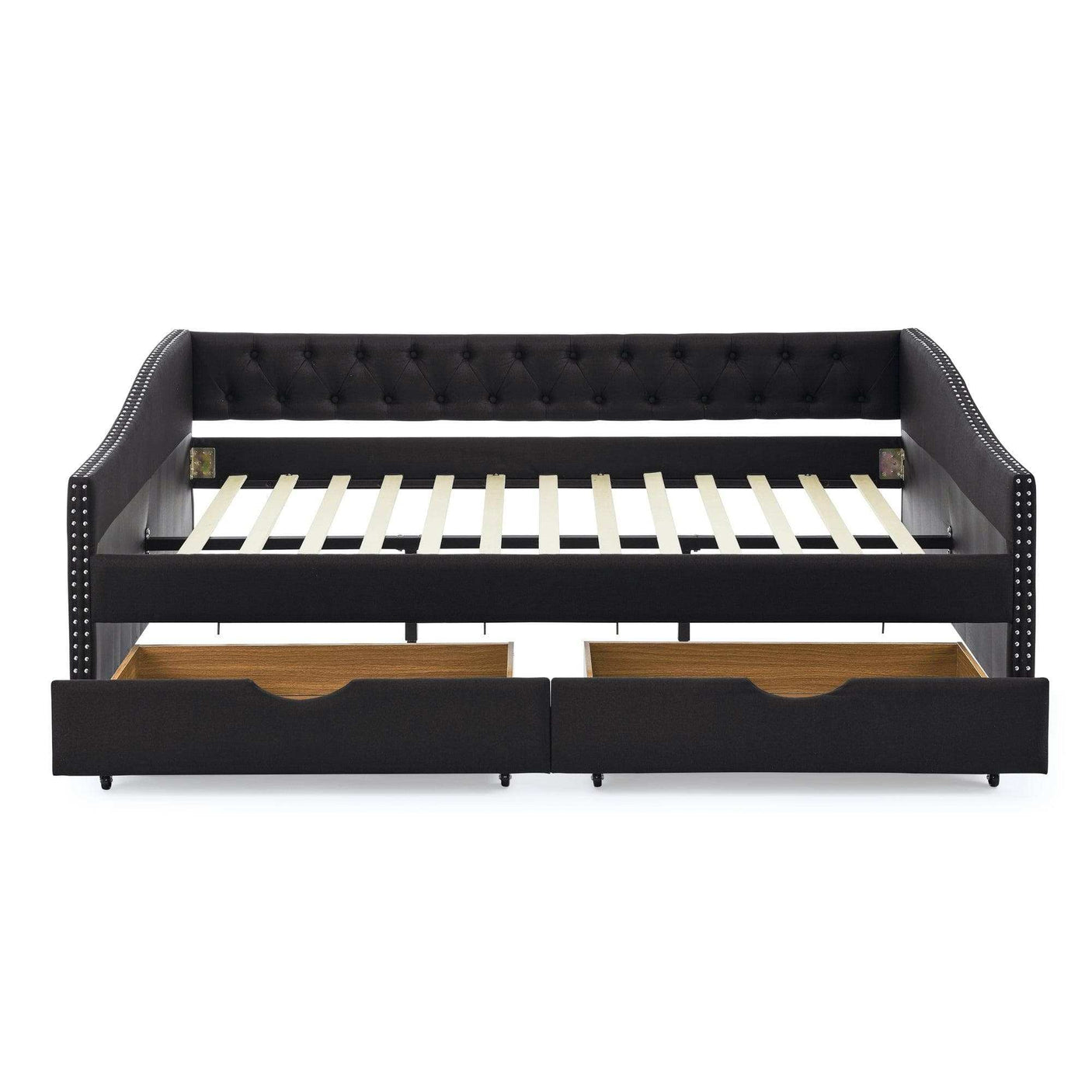 Queen Daybed | Tufted Copper Nailhead & Underbed Drawers | Black