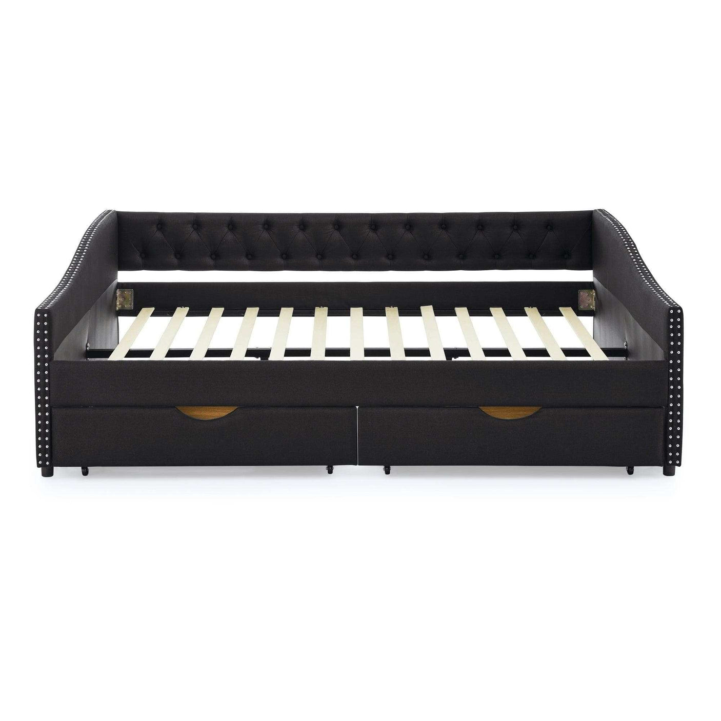 Queen Daybed | Tufted Copper Nailhead & Underbed Drawers | Black