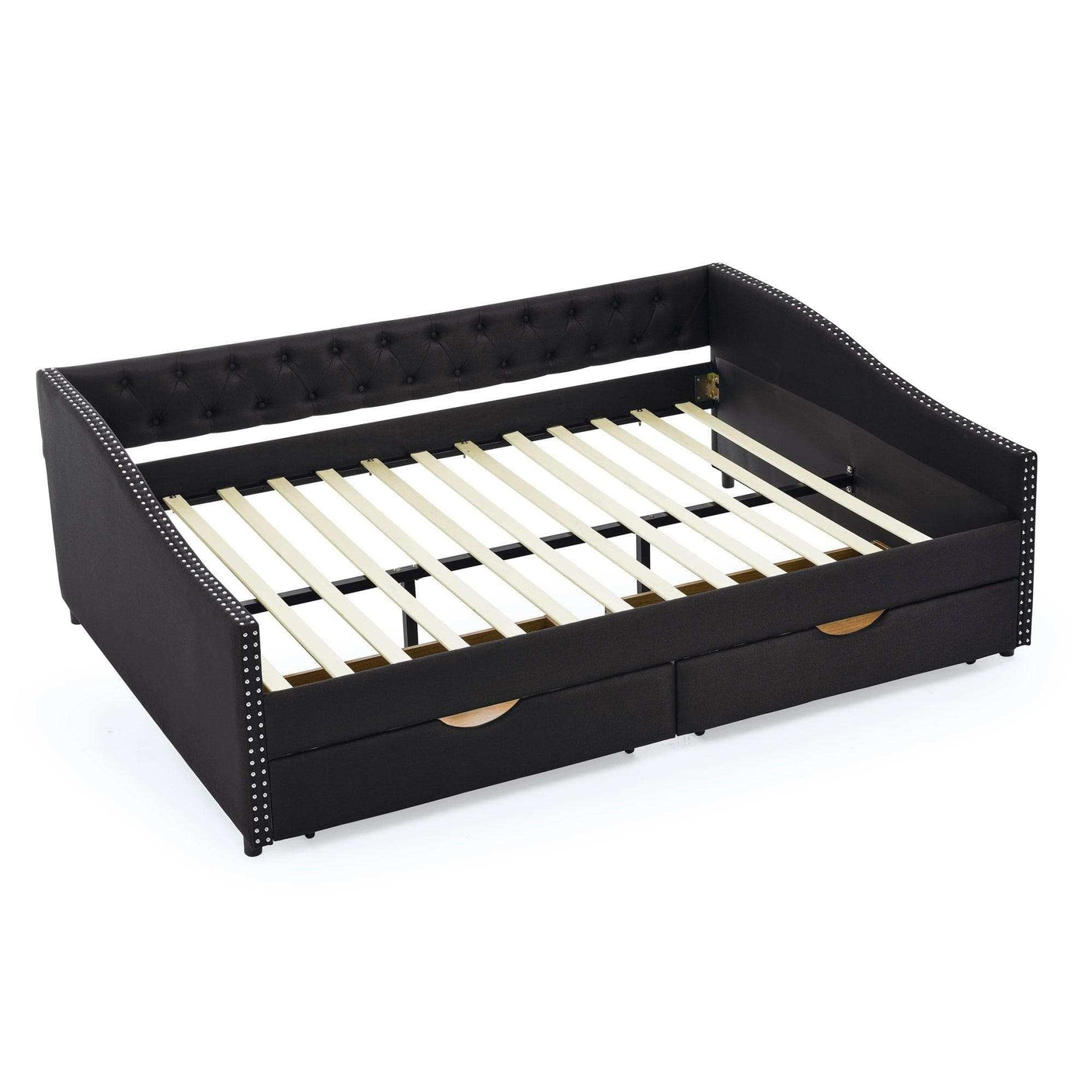 Queen Daybed | Tufted Copper Nailhead & Underbed Drawers | Black