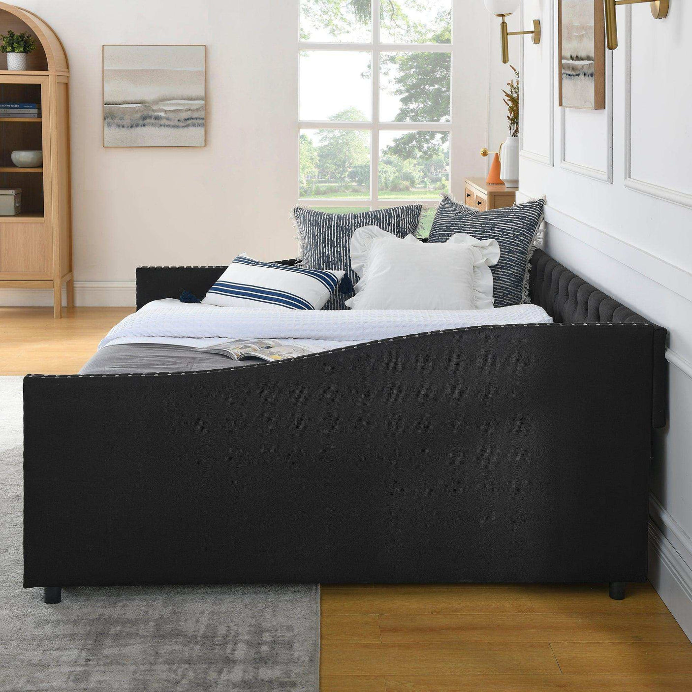 Queen Daybed | Tufted Copper Nailhead & Underbed Drawers | Black
