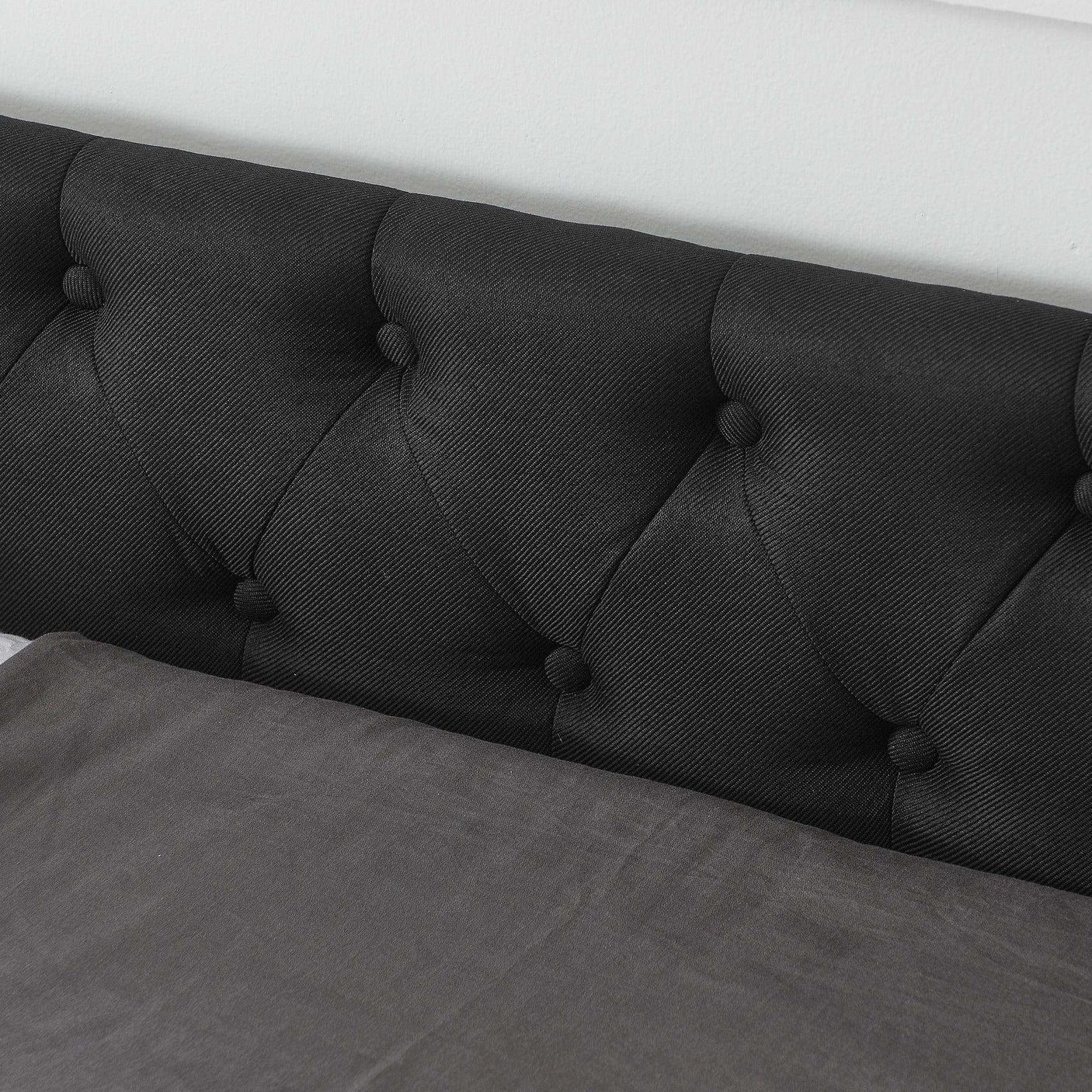 Queen Daybed | Tufted Copper Nailhead & Underbed Drawers | Black