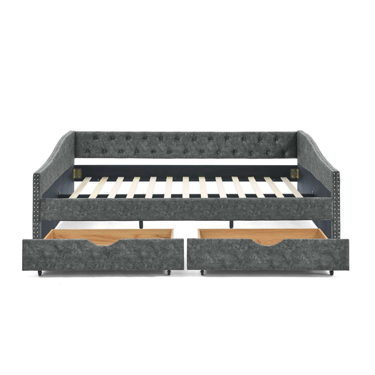 Daybed, Tufted Copper Nailhead & Underbed Drawers, Grey