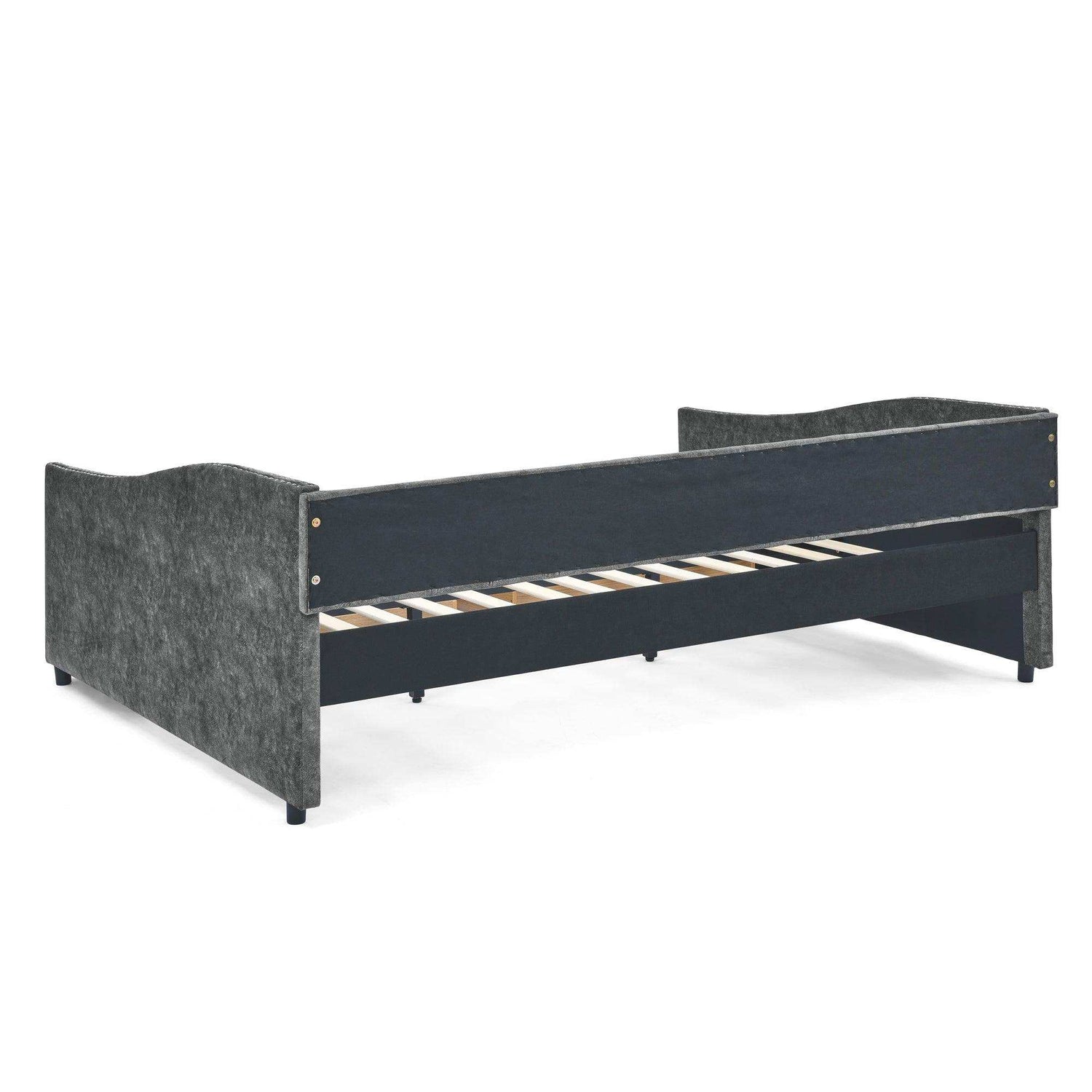 Queen Daybed, Tufted Copper Nailhead & Underbed Drawers, Grey