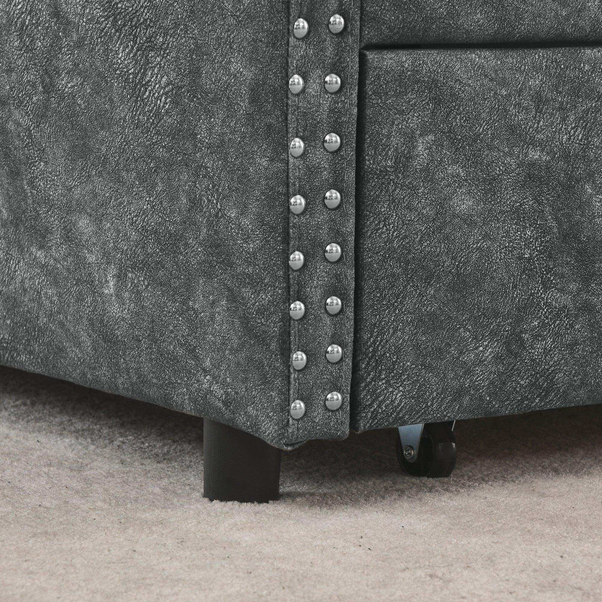 Daybed, Tufted Copper Nailhead & Underbed Drawers, Grey