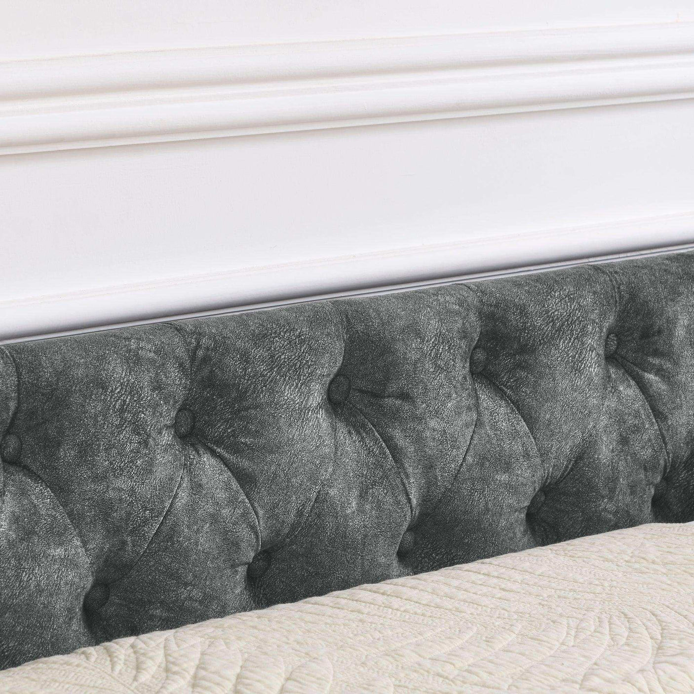 Queen Daybed, Tufted Copper Nailhead & Underbed Drawers, Grey