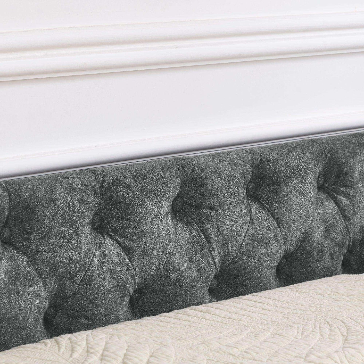Queen Daybed, Tufted Copper Nailhead & Underbed Drawers, Grey