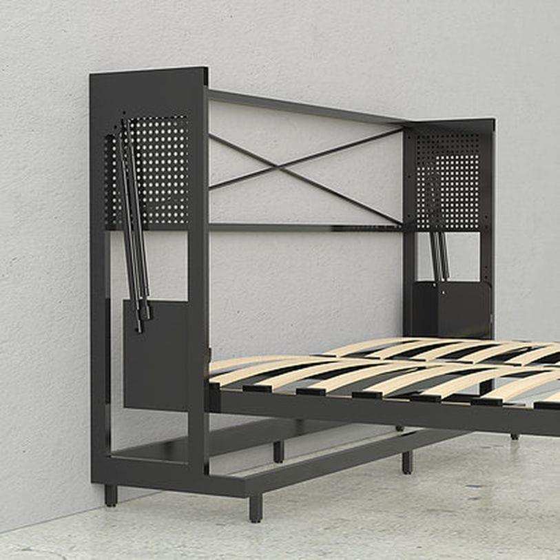 Queen Murphy bed metal frame in vertical position against a gray wall