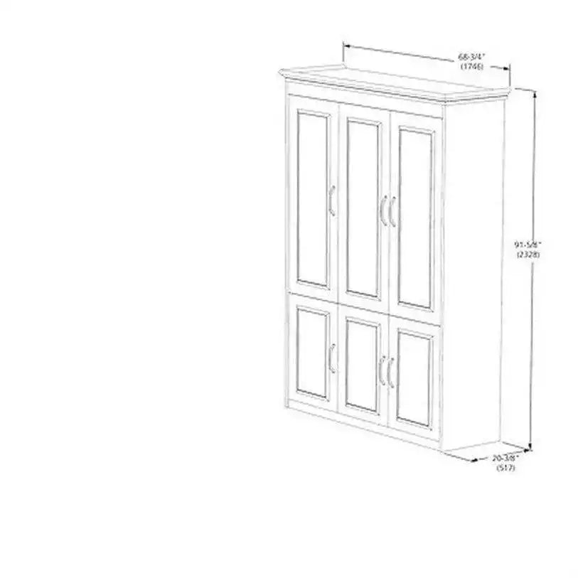 Queen Murphy bed Coventry vertical walnut cabinet dimensions line drawing