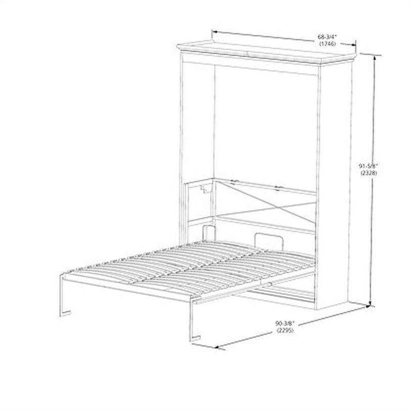 Queen Murphy bed Coventry vertical walnut frame with dimensions illustration