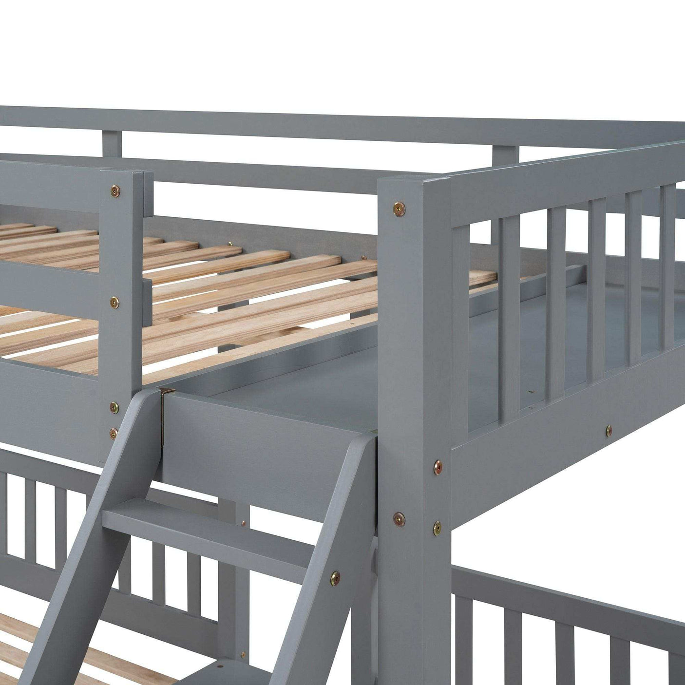 Triple Bunk Bed, Full Over Twin-Twin, Drawers & Nightstand, Gray