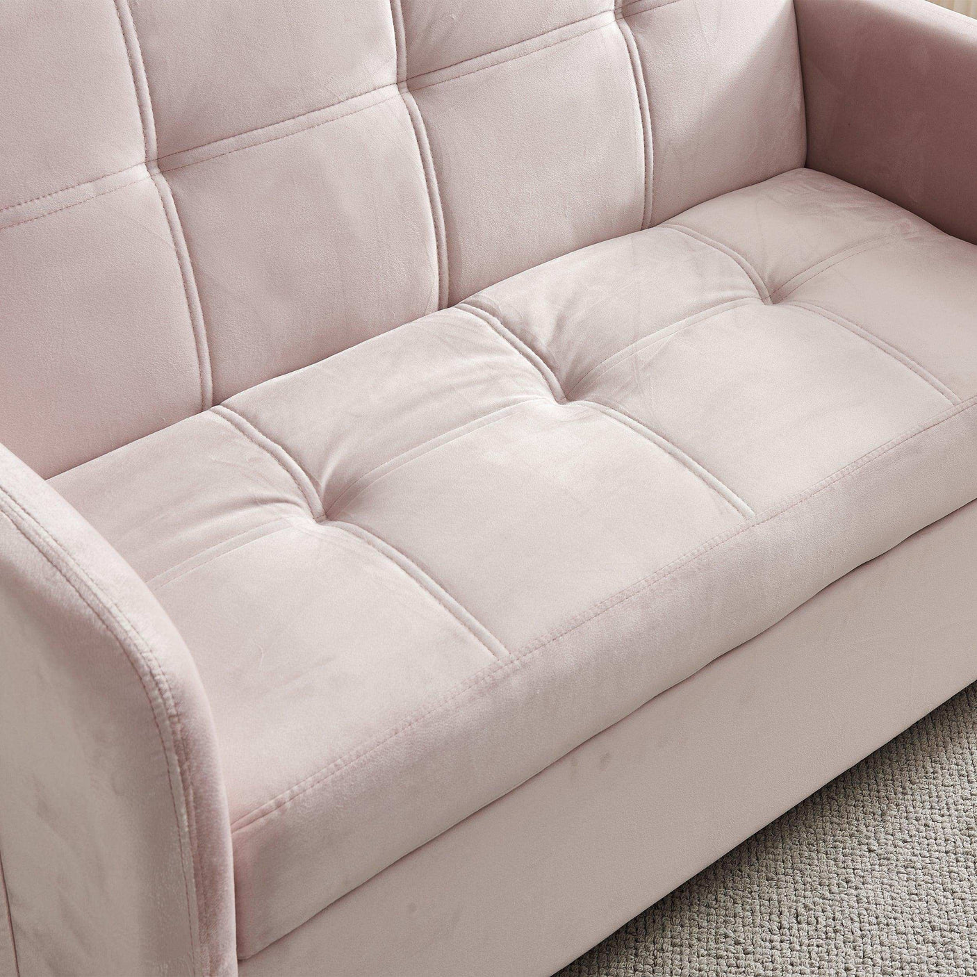 Twin Sofa Bed, 55.5" Tufted Pull Out, Pink Velvet