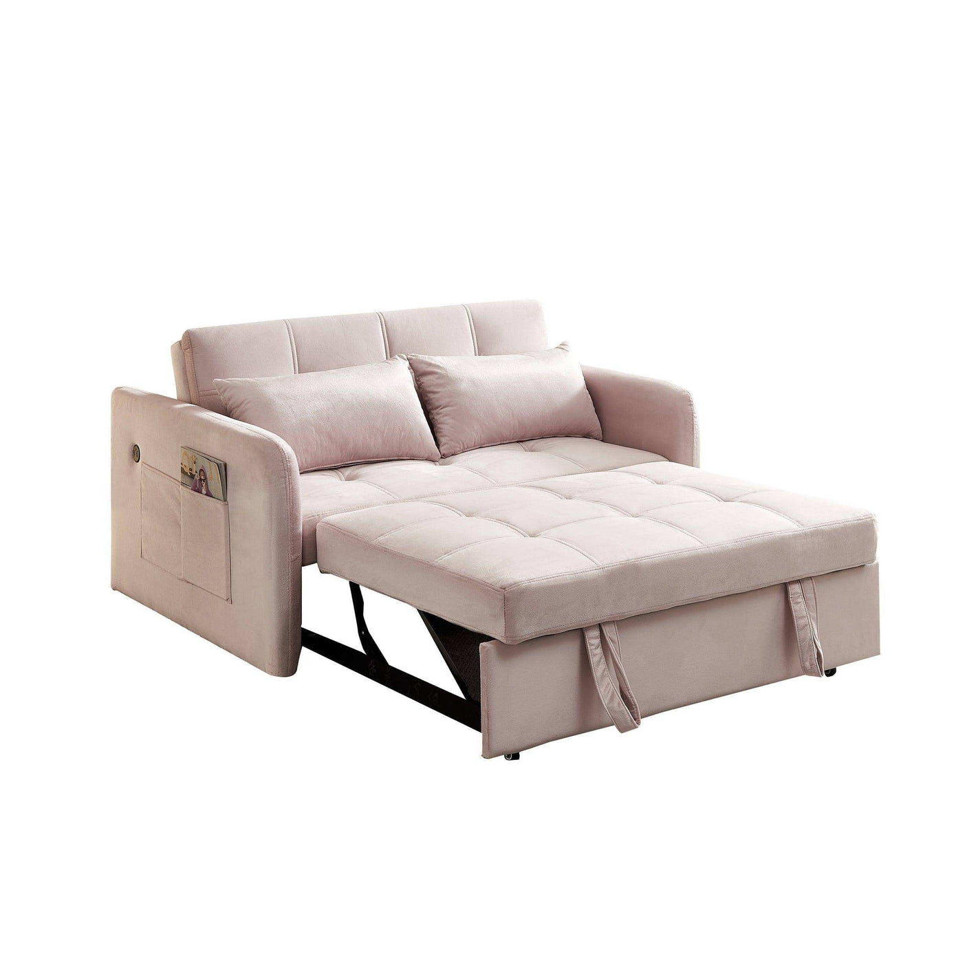 Twin Sofa Bed, 55.5" Tufted Pull Out, Pink Velvet
