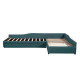 Double Twin Daybed with Trundle & Drawer, Upholstered Green