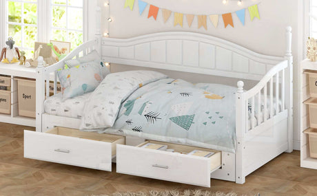 Daybed, Extends to King Size, Trundle with Two Drawers, White