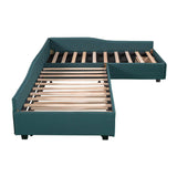 Double Twin Daybed with Trundle & Drawer, Upholstered Green