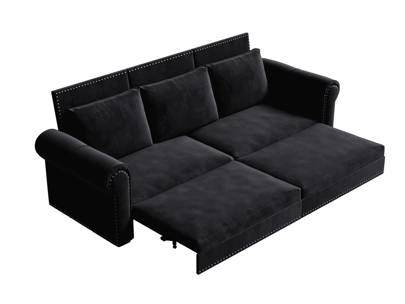 King Sleeper Sofa Bed 94", 3-in-1 Convertible in Velvet with Nailhead Trim