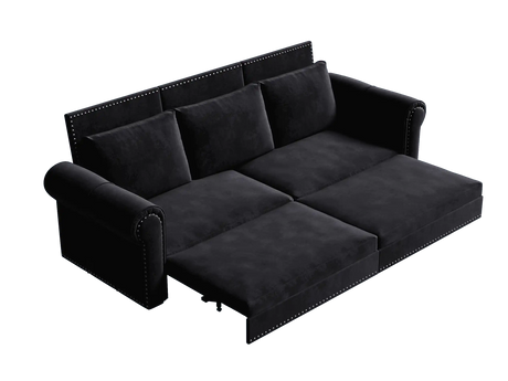 King Sleeper Sofa Bed 94", 3-in-1 Convertible in Velvet with Nailhead Trim