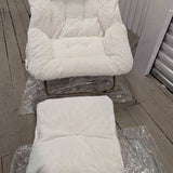White Faux Fur Saucer Chair with Ottoman