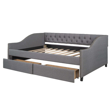 Daybed, Upholstered with Two Drawers, Gray