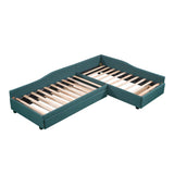 Double Twin Daybed with Trundle & Drawer, Upholstered Green