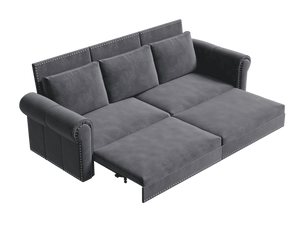 King Sleeper Sofa Bed 94", 3-in-1 Convertible in Velvet with Nailhead Trim