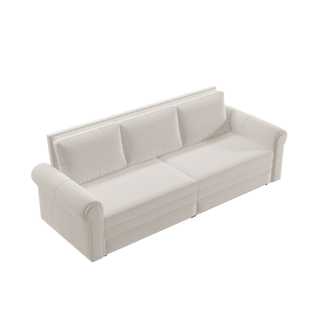 King Sleeper Sofa Bed 94", 3-in-1 Convertible in Velvet with Nailhead Trim