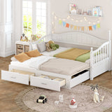 Twin Daybed, Extends to King Size, Trundle with Two Drawers, White