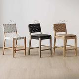 Nathan James Cohen Mid-Century Modern Leather Bar Stool, Counter Height Chair in Solid Wood Frame with
