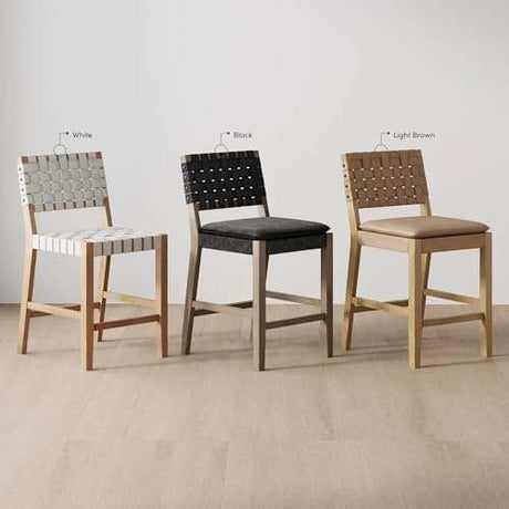Nathan James Cohen Mid-Century Modern Leather Bar Stool, Counter Height Chair in Solid Wood Frame with