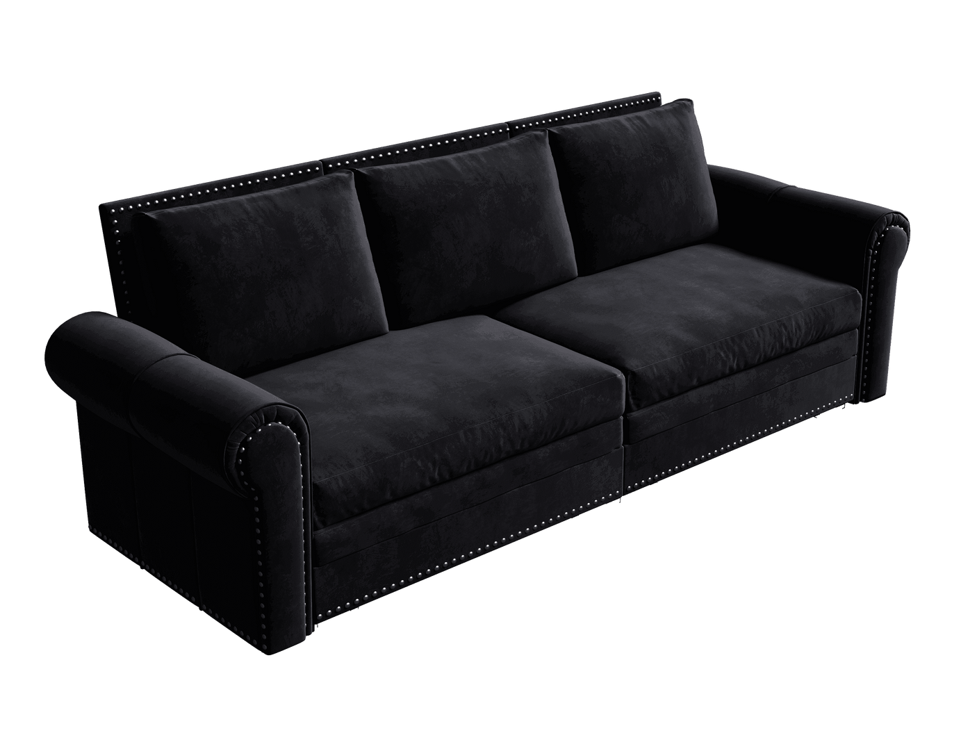 King Sleeper Sofa Bed 94", 3-in-1 Convertible in Velvet with Nailhead Trim