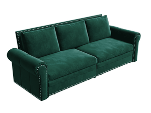 King Sleeper Sofa Bed 94", 3-in-1 Convertible in Velvet with Nailhead Trim