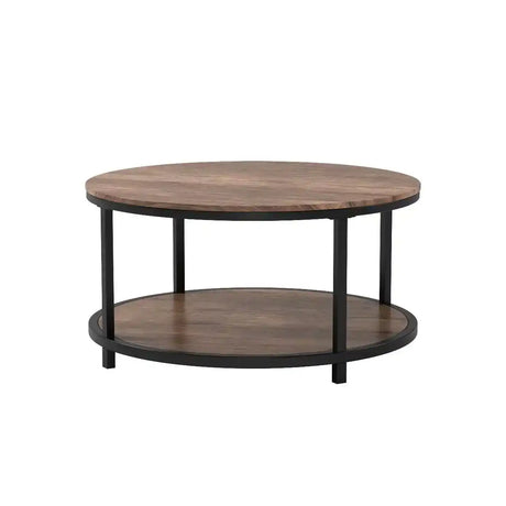 Round Coffee Table,36" Coffee Table for Living Room,2-Tier Rustic Wood Desktop with Storage Shelf Modern