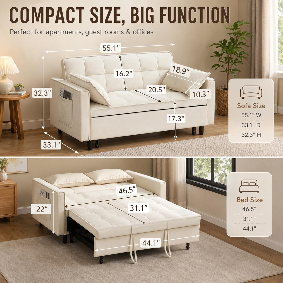 3-in-1 Convertible Loveseat Sofa Bed - NEW