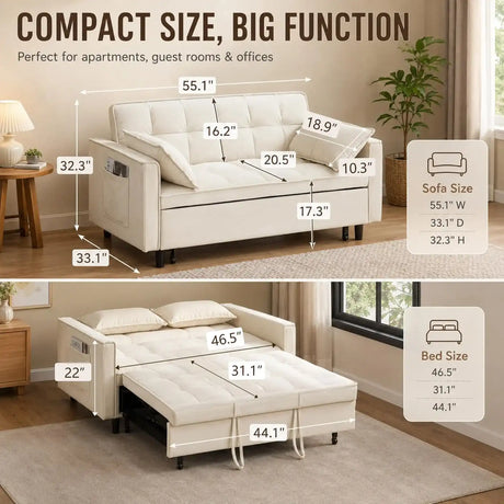 3-in-1 Convertible Loveseat Sofa Bed - NEW