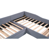 Double Twin Daybed with Trundle & Drawer, Upholstered Gray