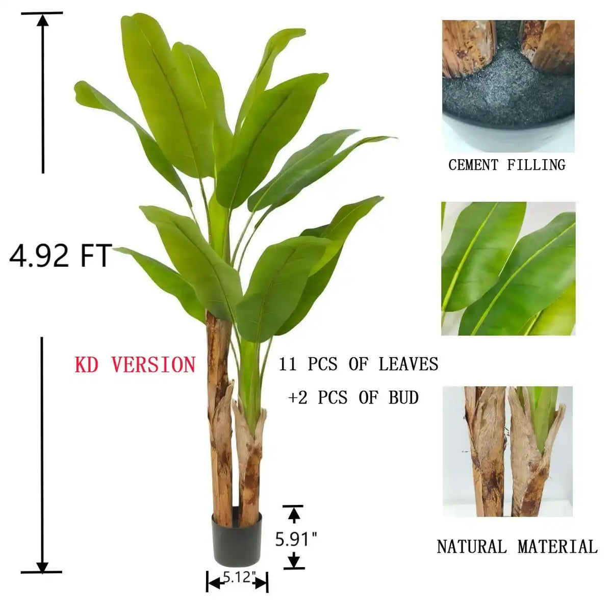 Kiko Artificial 2 Branch 11PCS +2BUD Banana Tree in Plastic Pot Fake Floor Plant Greenery Potted Plants for