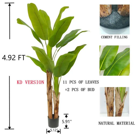 Kiko Artificial 2 Branch 11PCS +2BUD Banana Tree in Plastic Pot Fake Floor Plant Greenery Potted Plants for