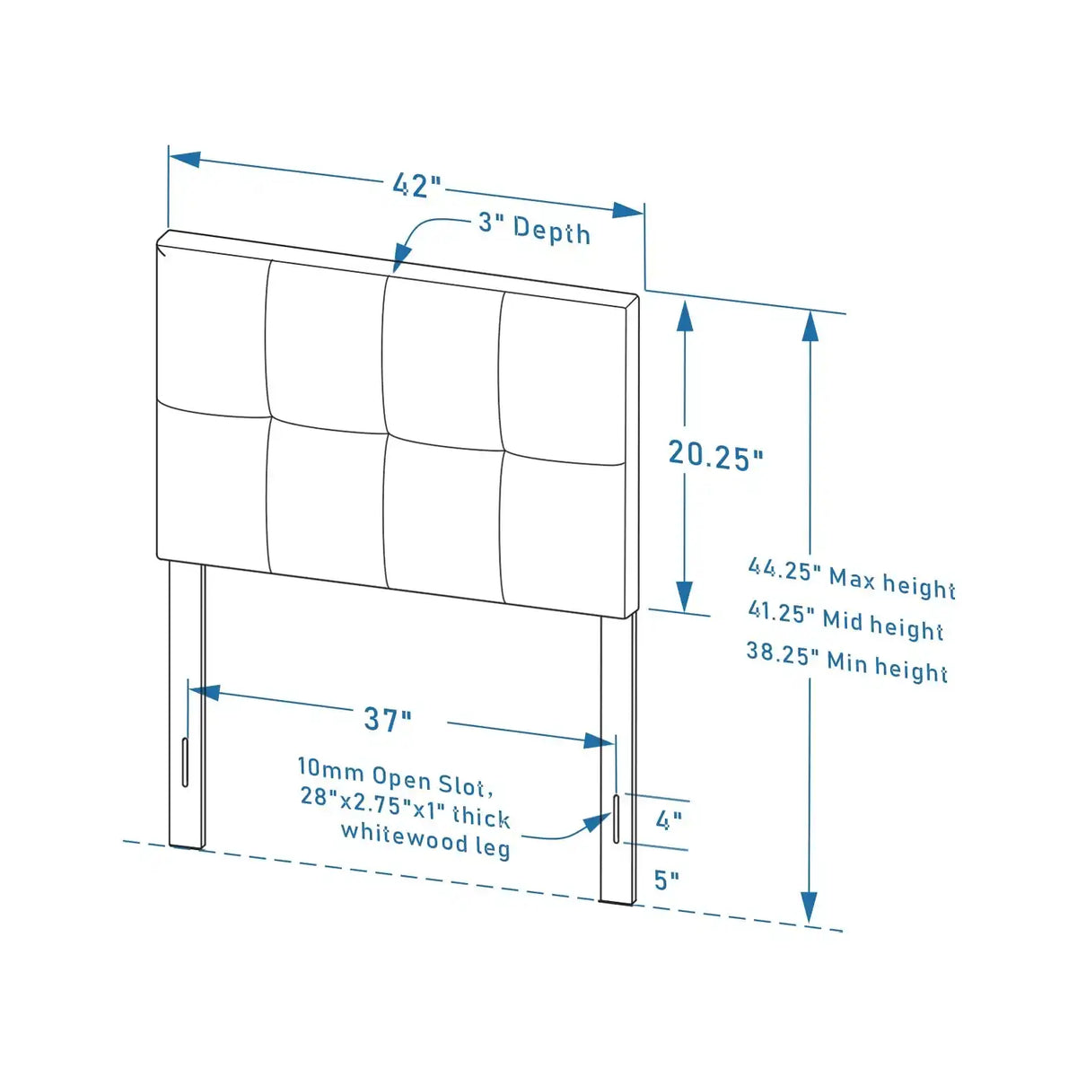 Varia 26" Tall Panel Upholstered Headboard, 3-Row Square Tufting, King Size, Dark Grey