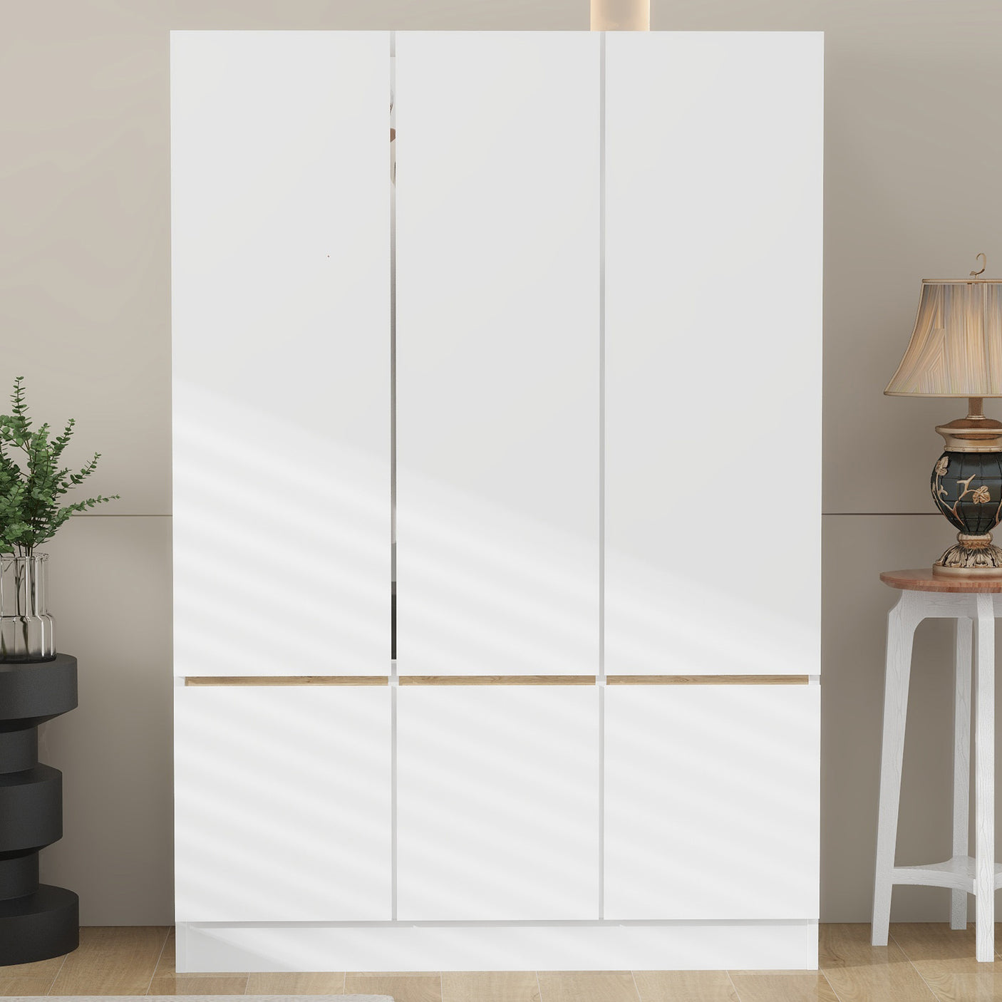 6-Doors Wardrobe, Shelves, Drawer, Hanging Storage & Mirrors - White