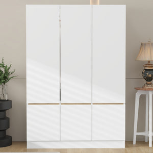 6-Doors Wardrobe, Shelves, Drawer, Hanging Storage & Mirrors - White