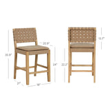 Nathan James Cohen Mid-Century Modern Leather Bar Stool, Counter Height Chair in Solid Wood Frame with